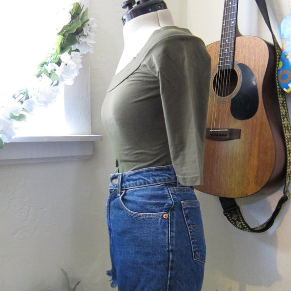 Simple Olive Green Off the Shoulder Top - Picture 5 of 6